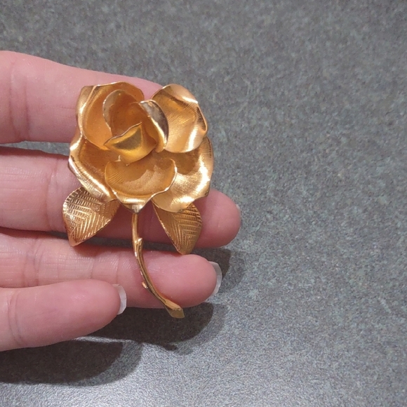 Cerrito Jewelry - Vintage Gold Tone  Rose Bloom Brooch Signed Cerrito